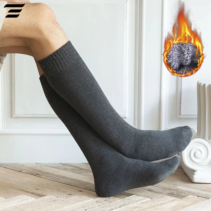 6PCS=3Pairs Men's Winter Compression Stocking Warm Hot Knee High Long Leg Terry Socks Warm Thicken Cover Calf Socks Size 38-44.