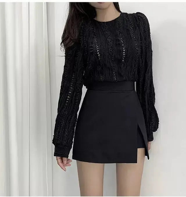 Mini Skirts Women Irregular Solid Side-slit Stretchy Korean Style Trendy Chic OL High Waist Female Bottom Popular Spring Autumn.