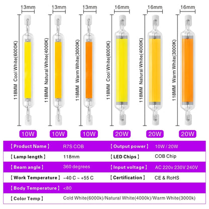 R7S LED Bulb 78mm 118mm 5W 8W 10W 20W R7S Spotlight 220V COB Lamp Glass Tube Replace 30W 50W 100W Halogen Light.