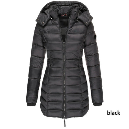 Winter Jacken für Frauen Zipper Mit Kapuze Baumwolle Gepolsterte Jacken Langarm Warme Mantel Schlank Parka Weibliche Tragbare Outwear
