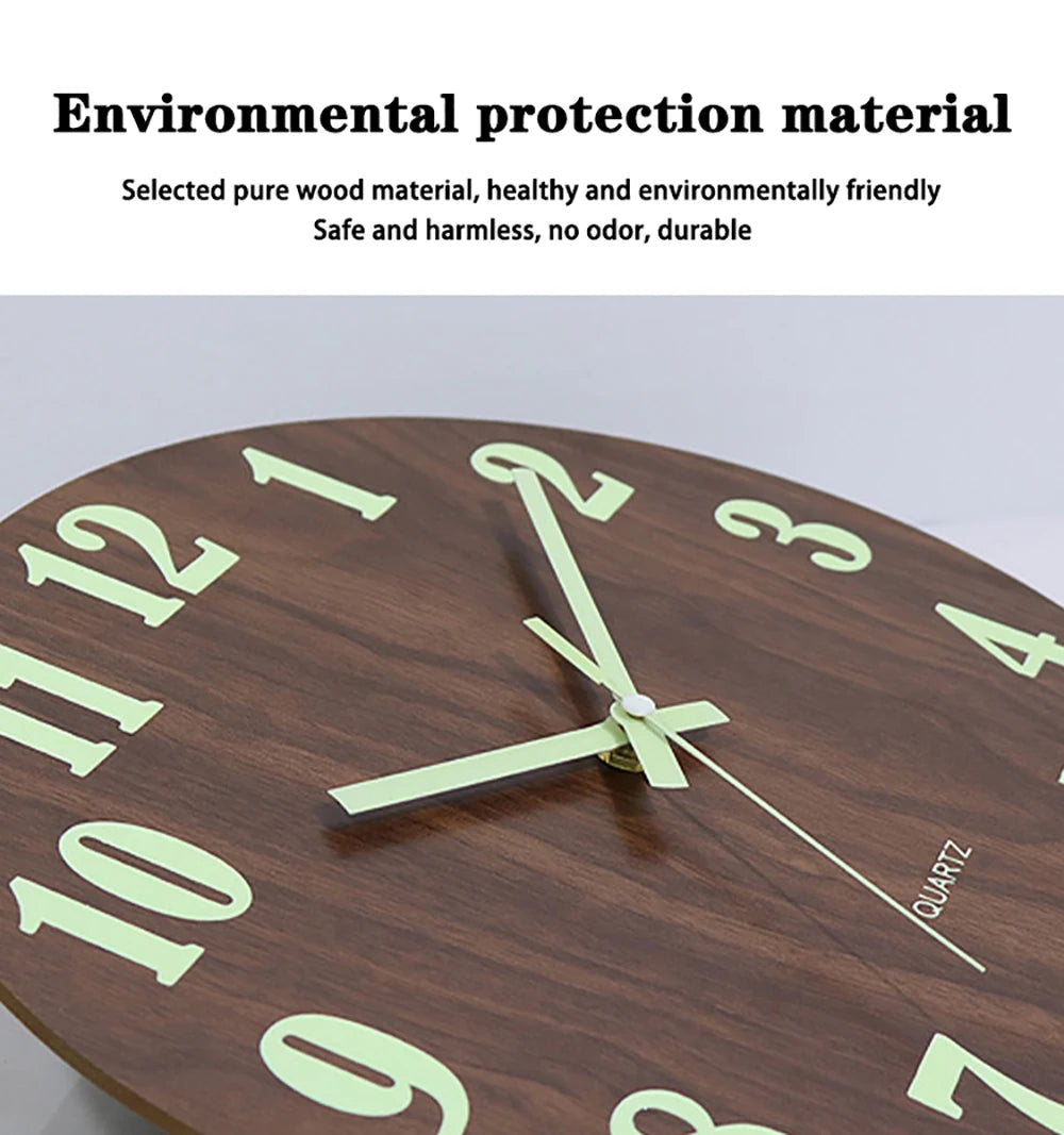 12-Zoll-Leuchtwanduhr aus Holz, geräuschloses Licht in dunkler Nacht, nordische Mode-Wanduhr, nicht tickende Uhr mit Nachtlicht