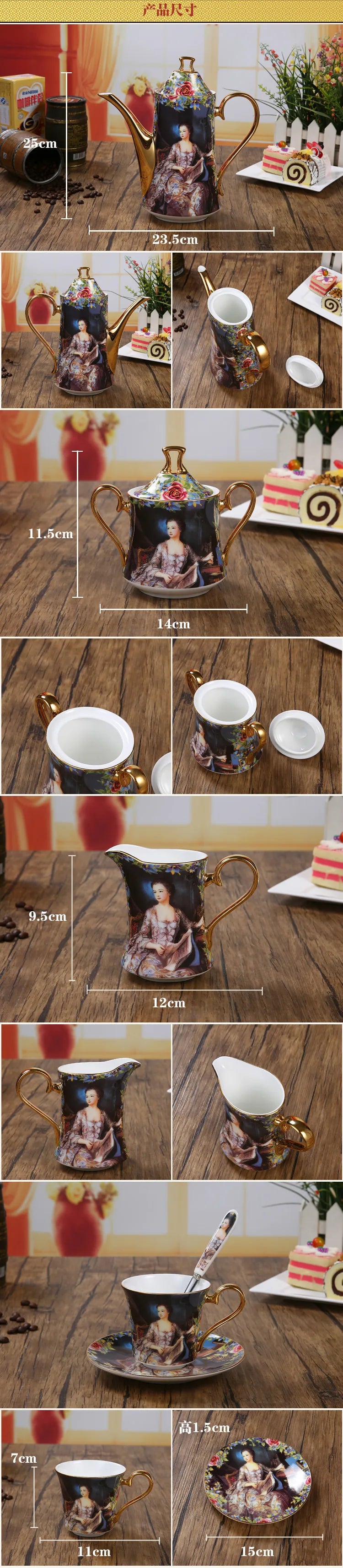 Bone Coffee Sets Vintage Porcelain Tea Set Luxury Ceramic Coffee Pot Coffee Cups And Saucers Sugar Bowl Milk Jug Wedding Gift.