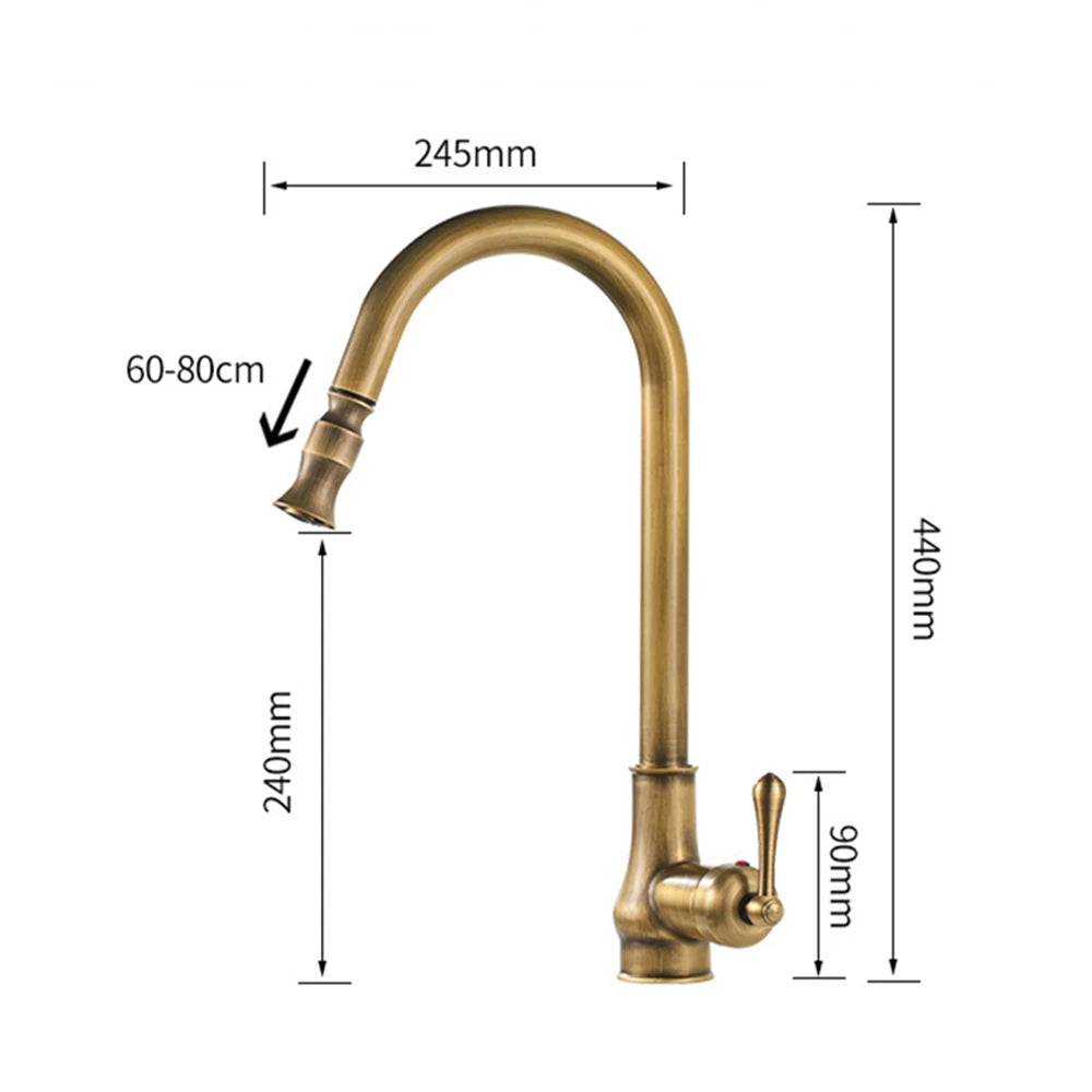 Antique Brass Kitchen Sink Faucet Pull Down Swivel Spout Kitchen Deck Mounted Bathroom Hot and Cold Water Mixers Tap