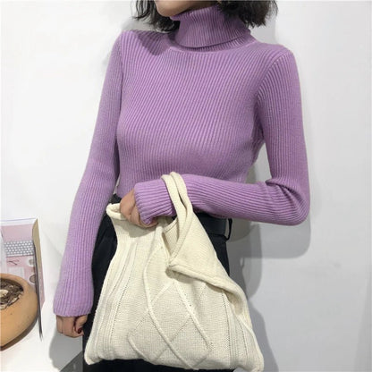 2025 herbst Winter Dicken Pullover Frauen Gestrickte Rippen Pullover Pullover Langarm Rollkragen Schlank Jumper Weiche Warme Pull Femme