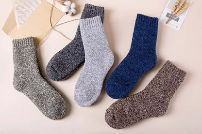 Winter Men's Merino Wool Socks Super Thick Warm High Quality Harajuku Retro Snow Casual Antifreeze Socks 5 Pair.