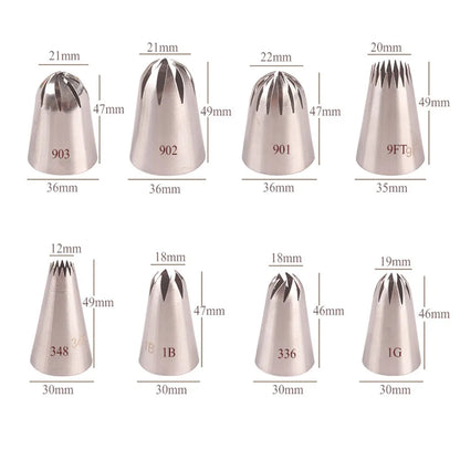 8Pcs/Set Large Stainless Steel Pastry Nozzles Icing Piping Tips Cream Rose Cake Decorating Cupcake Kitchen Baking Tools.