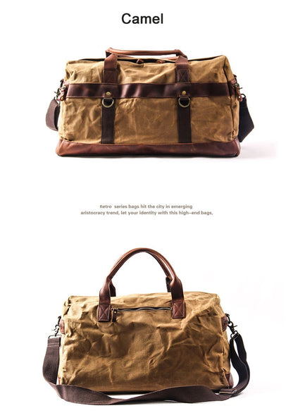 Wasserdichte gewachste Canvas Leder Herren Reisetasche Handgepäcktasche Handgepäck Große Tragetasche Vintage Herren Duffle Wochenendtasche große Übernachtung