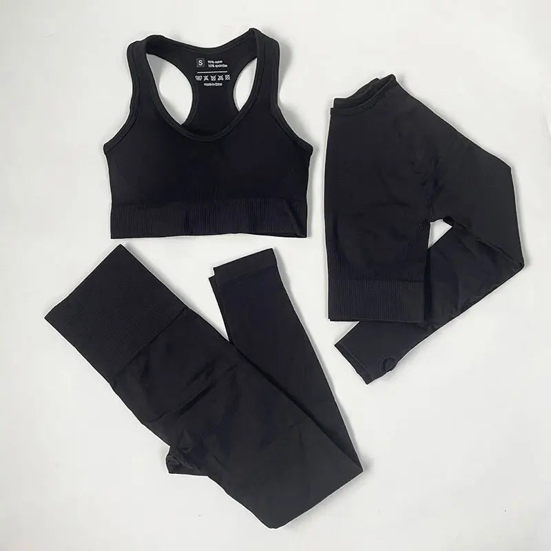 High Waist Elastic Seamless Yoga Wear Women Fitness Clothes Gym Clothing Workout Set Long Sleeve Crop Top Leggings Sports Suit