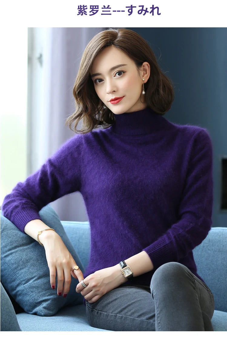 Herbst Winter 100% Nerz Kaschmir Pullover Frauen Strickwaren Pullover Dicke Warme Einfarbig Plus Größe Basis Hohe Revers Kleidung Tops