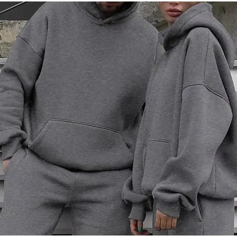 New Men Tracksuit Spring Autumn Two Pieces Sets Oversize Outfits Hooded Sweatshirts + Trouser Solid Sportswear Women Warm Suits.