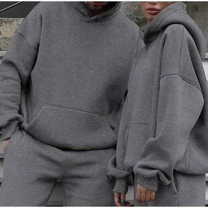 New Men Tracksuit Spring Autumn Two Pieces Sets Oversize Outfits Hooded Sweatshirts + Trouser Solid Sportswear Women Warm Suits.