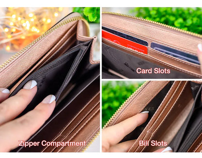 FOXER Women Split Leather Wallet Bifold Clutch Bag with Wristlet Fashion Card Holder Coin Purse Cellphone Bag Female Money Bag