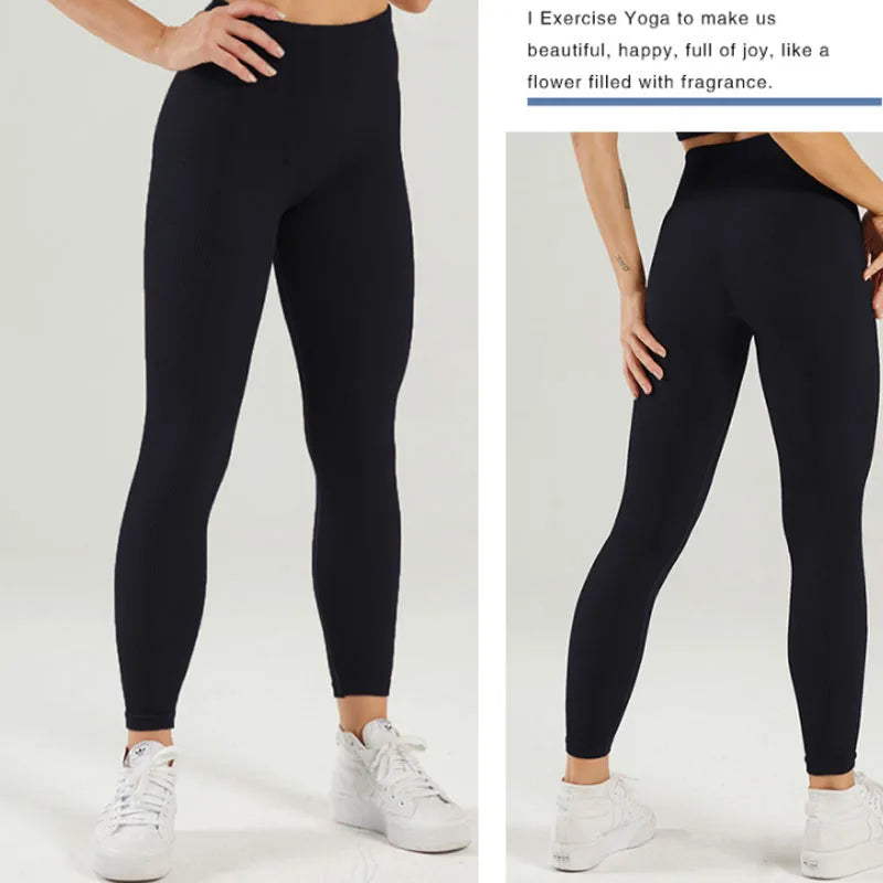 Ribbed Yoga Leggings Sports Tights Women Seamless Knit Yoga Pants White Femme Gym Leggings Skinny Workout Fitness Push Up.