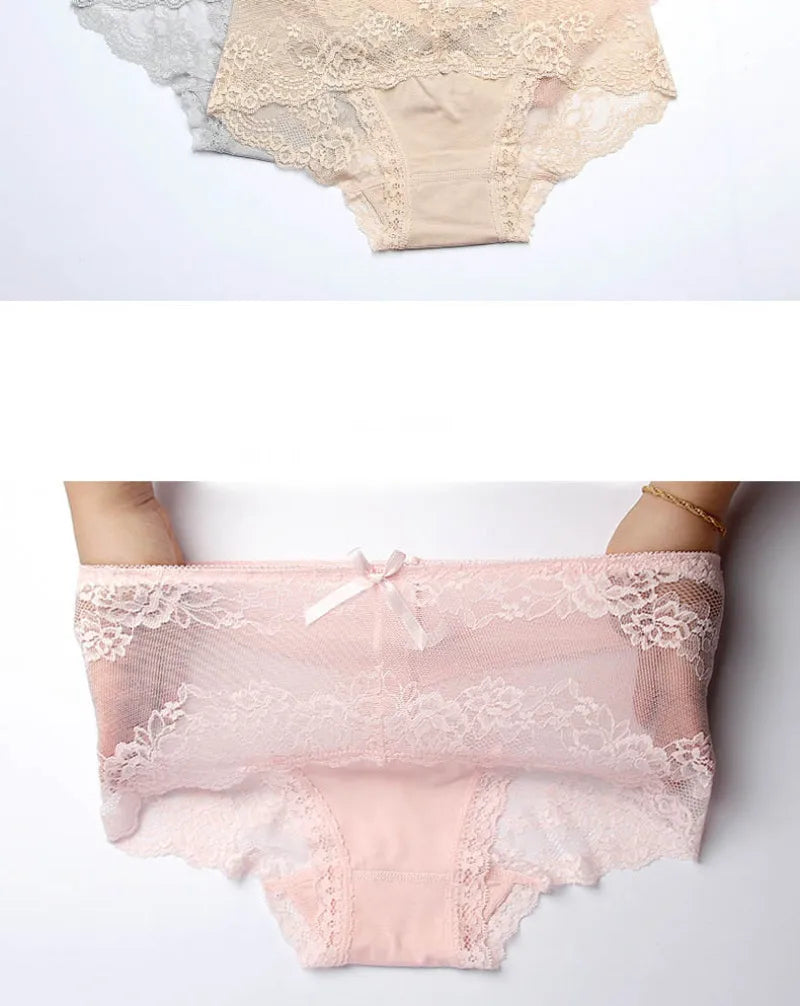Women Modal Transparent Sexy Lace Underwear Plump Lady 3XL Large Size Hollow Seamless Panties High-Rise Soft Big Briefs.