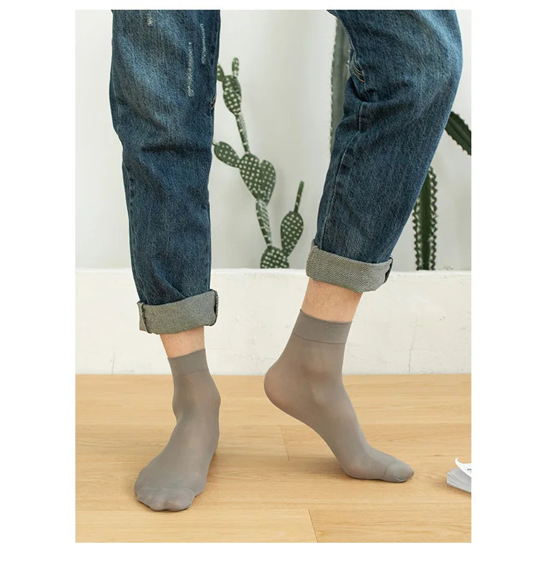 10Pairs Bamboo Men Ice Silk Socks Summer Spring Sports Socks Sweat Absorption Deodorant Thin Stripe Breathable Silk Long Sock.