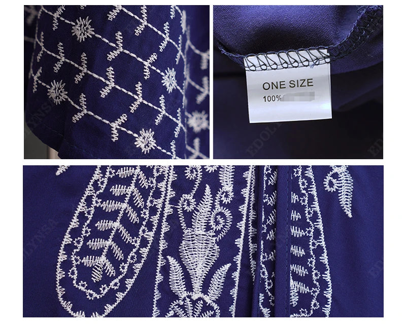 2025 Indie Folk Schnürung V-Ausschnitt Fledermausärmel Sommer Strandkleid Tunika Damen Beachwear Kaftan Maxikleid Robe Sarong Q775.