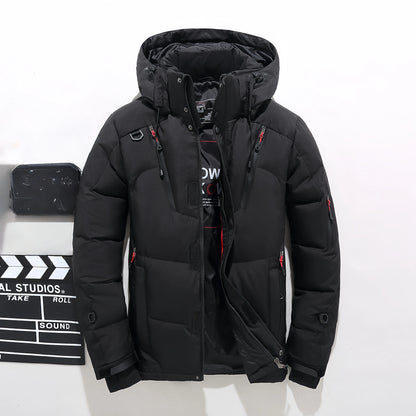 Customized logo Men's White Duck Down Jacket, Warm Hooded Thick Pufferfish Jacket, Men's Casual Coat, Warm Canadian Winter.