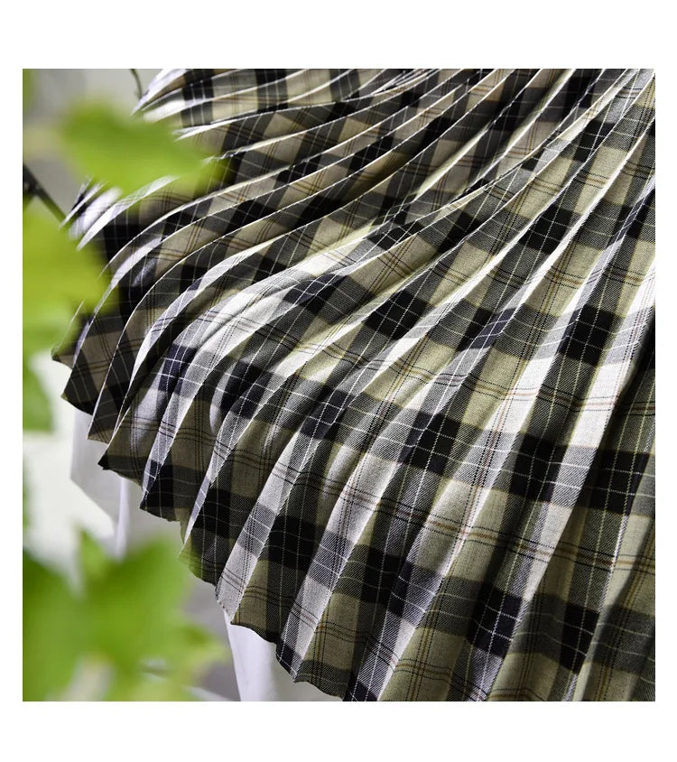 Looks Thin Pleated Skirt 2025 New High Waist A-line Skirt Mid-length Big Size Plaid Skirt Long Pleated Skirt Length 75-90cm