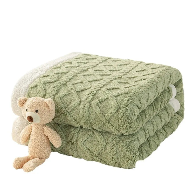 Lamb Fleece Double-Sided Velvet Blanket Double-Layer Thickened Woven Polyester Wearable Blanket.