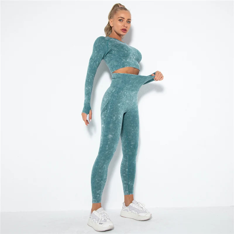 Hamidou Cropped Top Gym Set Seamless Women Yoga Workout Set Fintess Clothing Push Up Leggings Sport Wear Women Suits Tracksuit