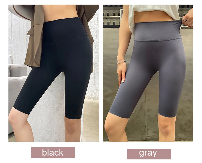 BIVIGAOS Summer Sharkskin Fabric Biker Shorts Women's Thin Black Cycling Shorts Slim Skinny Sport High Waist Fitness Shorts.