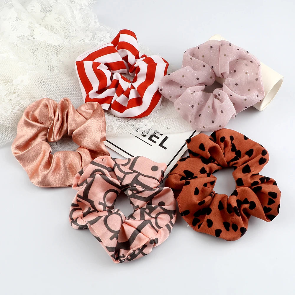 5Pcs/Lot Girl Pink Red Hair Band Accessories Fashion Large Hair Ties Solid Color Elastic Scrunchies For Women Ponytail Hairstyle.
