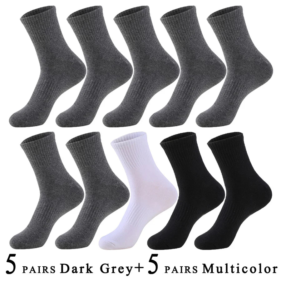 5 Pairs/Lot Socks Men Cotton Running Casual Thick Solid Compression Breathable Outdoor Travel Long High Crew Sock Male 4 Styles.