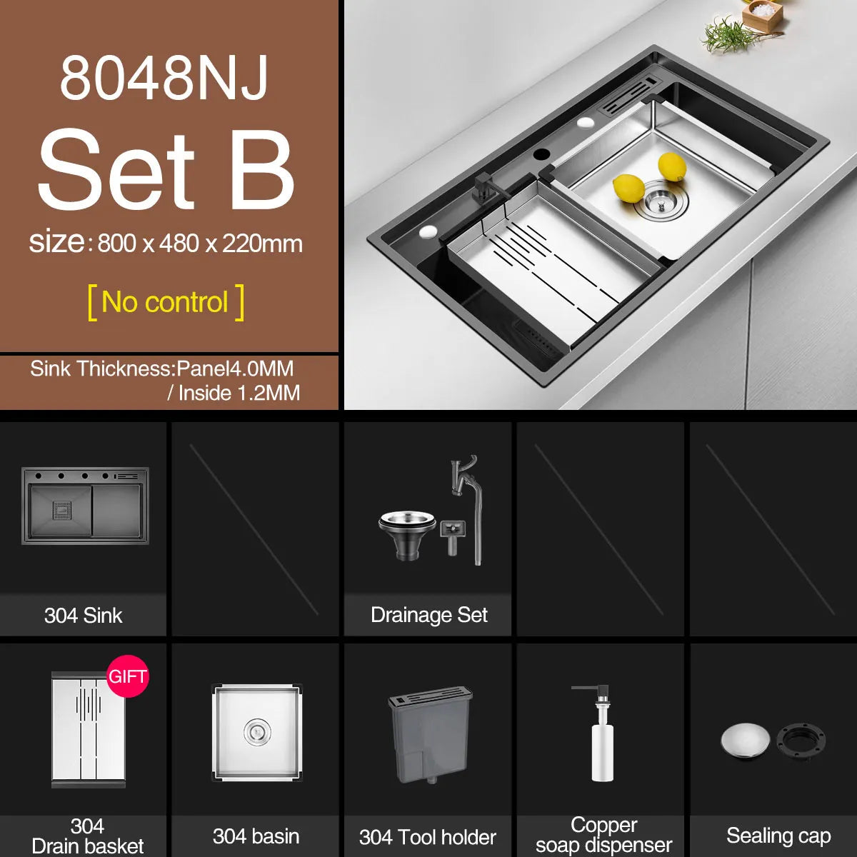 ASRAS Nanometer Handmade Sinks 4mm Thickness 220mm Depth SUS 304 Stainless Steel Luxury Stepped Kitchen Sinks