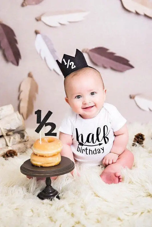 Eine hälfte geburtstag strampler Halb brithday hemd 1/2 Halb Geburtstag einteiliges Junge halbe geburtstag outfits Geschlecht Neutral Baby geschenk