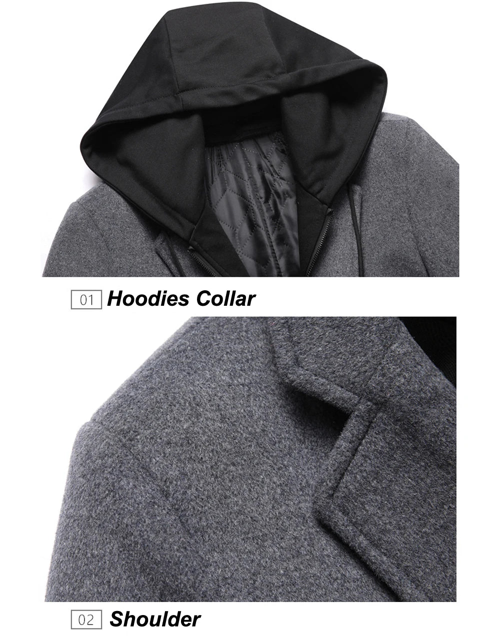 DIMUSI Winter Men's Hooded Wool Jackets Casual Middle Long Scarf Collar Cotton Thick Woolen Coat Male Luxurious Trench Clothing.
