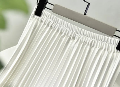 Brand Designer Women Spring Autumn Elegant Chic Solid Pleated Skirt High Waist Luxury Fashion With Elastic Female C-035.