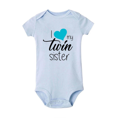 Zwillinge Säuglings-Body „I Love My Twin Sister Brother“ für Neugeborene, Jungen und Mädchen, kurzärmelig, Overall, Kleinkind-Kleidung, Baby-Geschenk-Strampler.