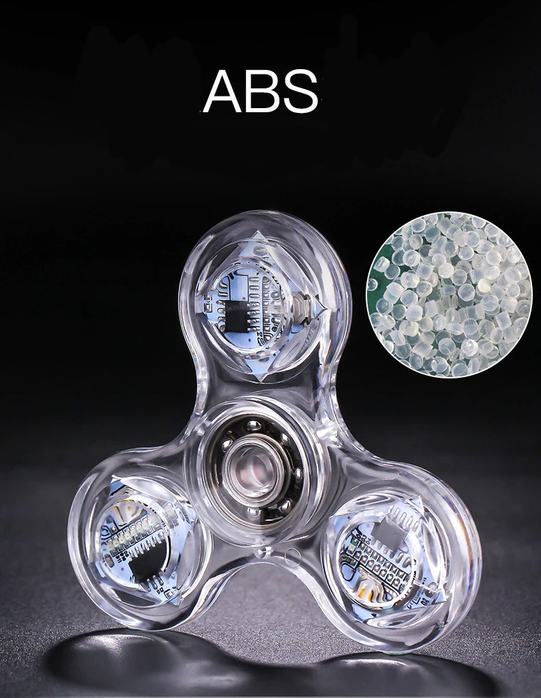 Crystal Luminous LED light Fidget Spinner Hand Top Spinners Glow in Dark EDC Stress Relief Toys Kinetic Gyroscope for Children.