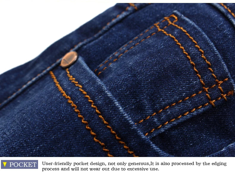 Autumn Classic Men's Fitted Stretch Jeans Business Casual Cotton Denim Straight Leg Pants Male Black Blue Trousers.