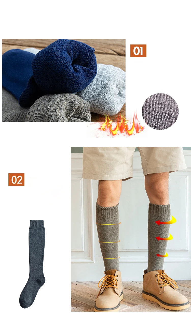 6PCS=3Pairs Men's Winter Compression Stocking Warm Hot Knee High Long Leg Terry Socks Warm Thicken Cover Calf Socks Size 38-44.