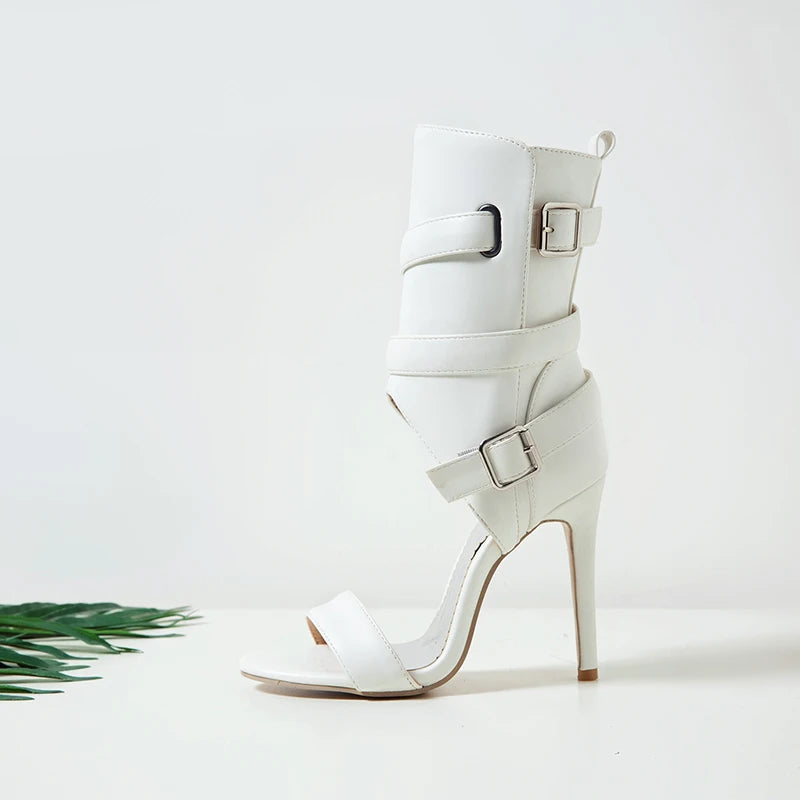 PU Leather Stiletto Women Sandal 2025 Drag Quee Summer High Heels Wedding Party Sexy Shoes Belt Solid Sissy Pumps Size 34~50