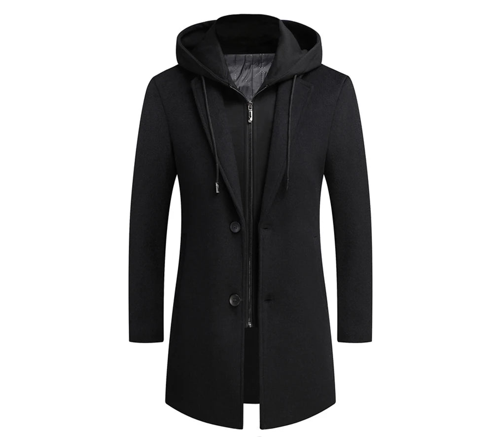 DIMUSI Winter Men's Hooded Wool Jackets Casual Middle Long Scarf Collar Cotton Thick Woolen Coat Male Luxurious Trench Clothing.