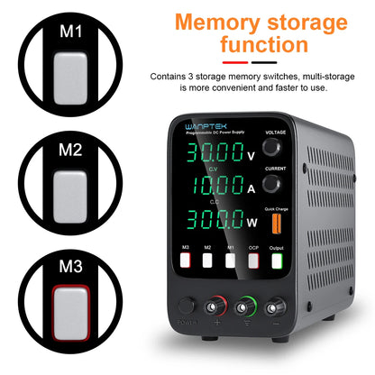 Wanptek Adjustable DC Power Supply 30V 10A LED Lab Bench Power Source Stabilized Switch Power Supply Voltage Regulator 60V 5A