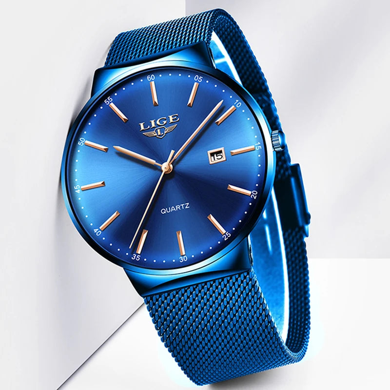 LIGE Fashion Luxury Womens Watch Ultra-thin Steel Mesh Strap Quartz Wristwatch Women Clock Casual Waterproof Watches Reloj Mujer.