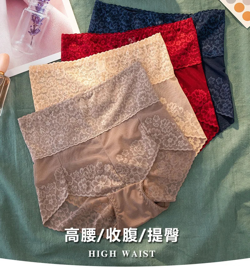 Women Lace High Waist Panties Sexy Mesh Girdle Waist Underwear Quality Plus Size Butt Lifter Knickers Tummy Slim Control Briefs.