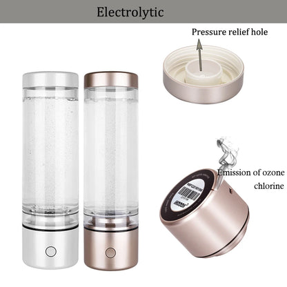 Portable 5000PPB Nano High Rich Hydrogen Water Generator Bottle ORP Alkaline Electrolysis Ionizer Anti-Aging Can Breathe Pure H2.