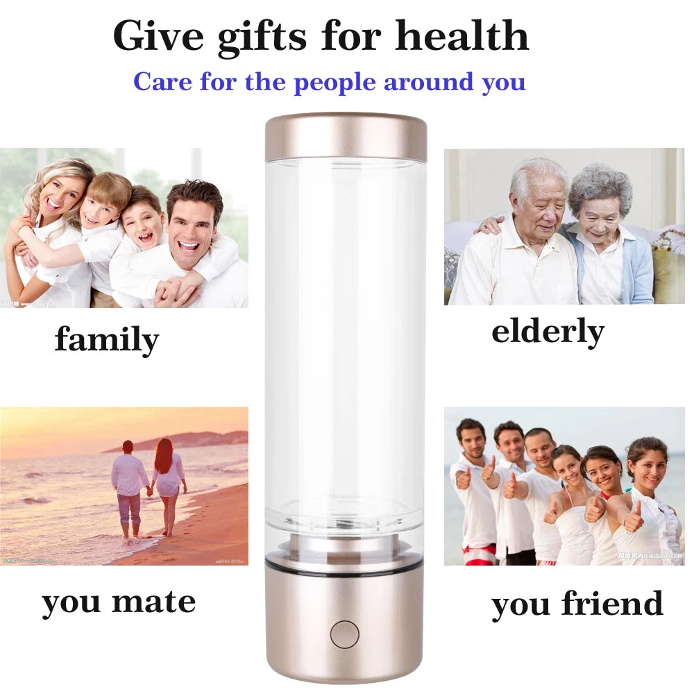 Portable 5000PPB Nano High Rich Hydrogen Water Generator Bottle ORP Alkaline Electrolysis Ionizer Anti-Aging Can Breathe Pure H2