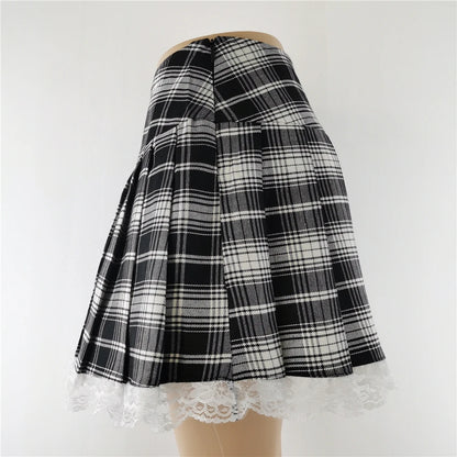 Harajuku Punk Gothic Black High Waist Black Skirts Women Sexy Patchwork Bandage Mini Female Streetwear Black Skirt.