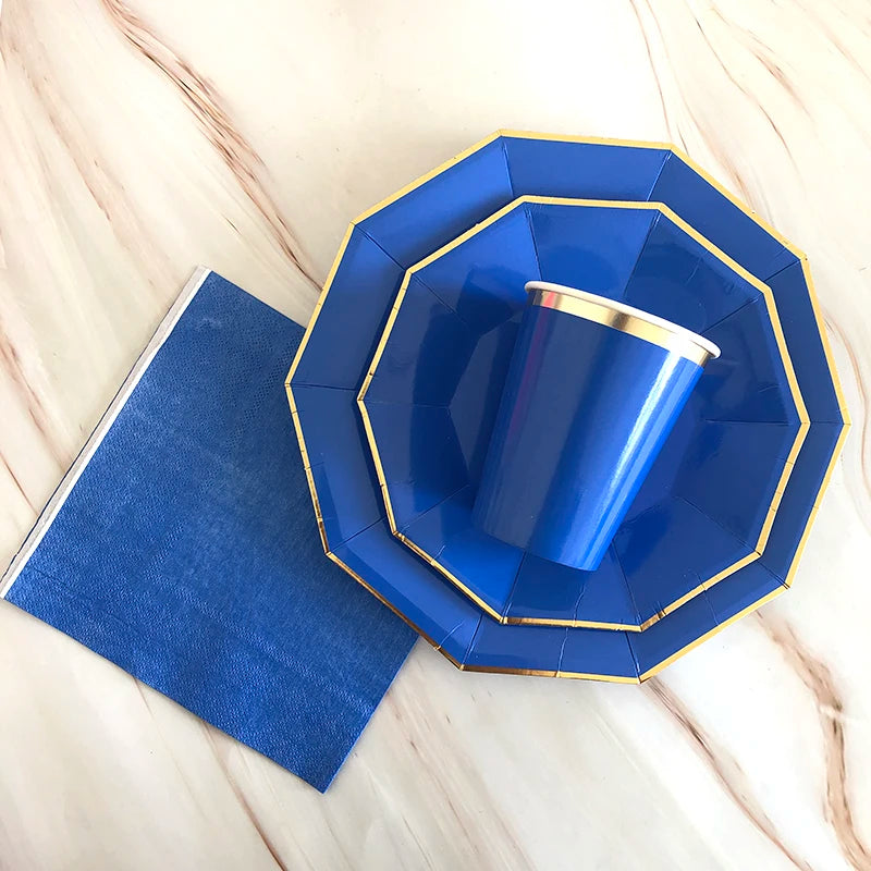 40pcs/set Yellow Green Pink Blue Paper Plates Cups Disposable Tableware Set for Wedding Birthday Party Baby Shower Supplies.