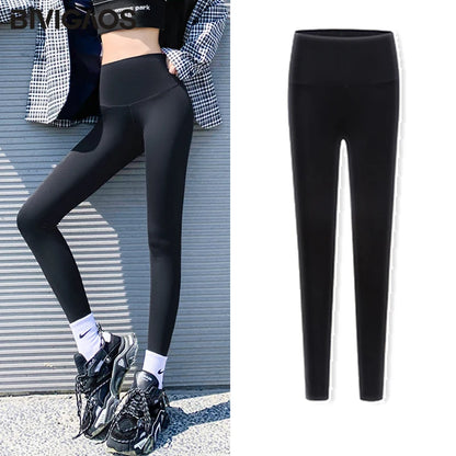 BIVIGAOS Micro Pressure Sharkskin Leggings Women Black Fitness Shaping Hip Lifting Leggings Skinny Slim Sport Workout Leggings.
