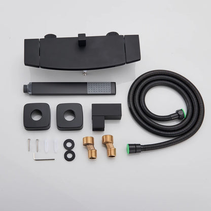 Black Waterfall Shower Faucet Bathroom Wall Mounted Bathtub Shower Faucets Dual Handles Hot Cold Water Mixer Tap with Handshower