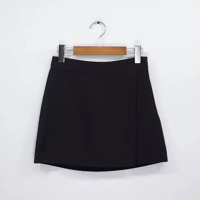 Mini Skirts Women Irregular Solid Side-slit Stretchy Korean Style Trendy Chic OL High Waist Female Bottom Popular Spring Autumn.