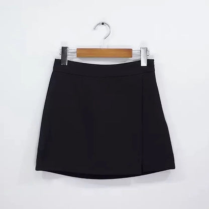 Mini Skirts Women Irregular Solid Side-slit Stretchy Korean Style Trendy Chic OL High Waist Female Bottom Popular Spring Autumn.