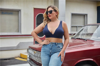 FINETOO Plus Size Women Cropped Top Female Bra S-XL V-Neck Girls Lingerie Active Bras Sexy Woman's Underwear Push Up Tube Tops.