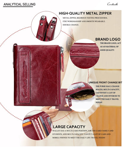CONTACT'S Genuine Leather Short Wallets for Women Luxury Designer Coin Purse Female Money Clip Card Holder Customize Men Wallets.